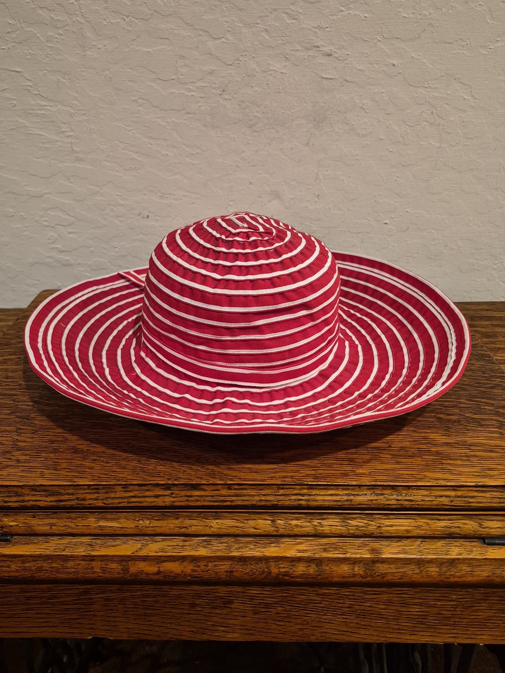 San Diego Hat Co. Womens Red‎ White Striped Wide Brim Sun Hat Ribbon Bow O/S
